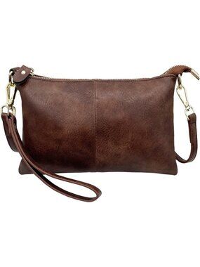 〽️Women's Coffee Leather Zipper Wristlet Wallet Phone Bags Wallet Clutch Purses